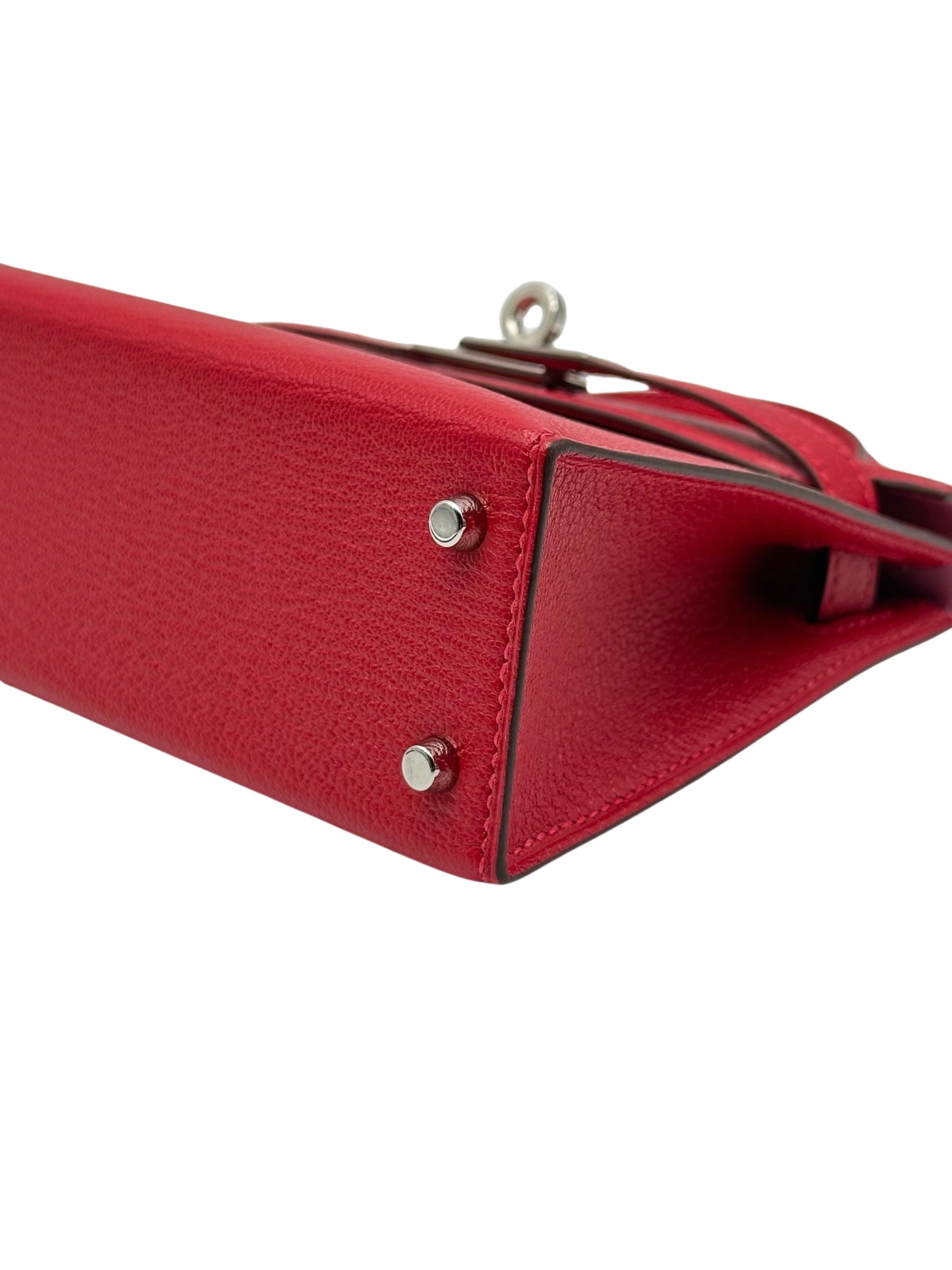 Hermès Kelly Mini Chèvre Rouge Casaque/Pink Palladium Hardware