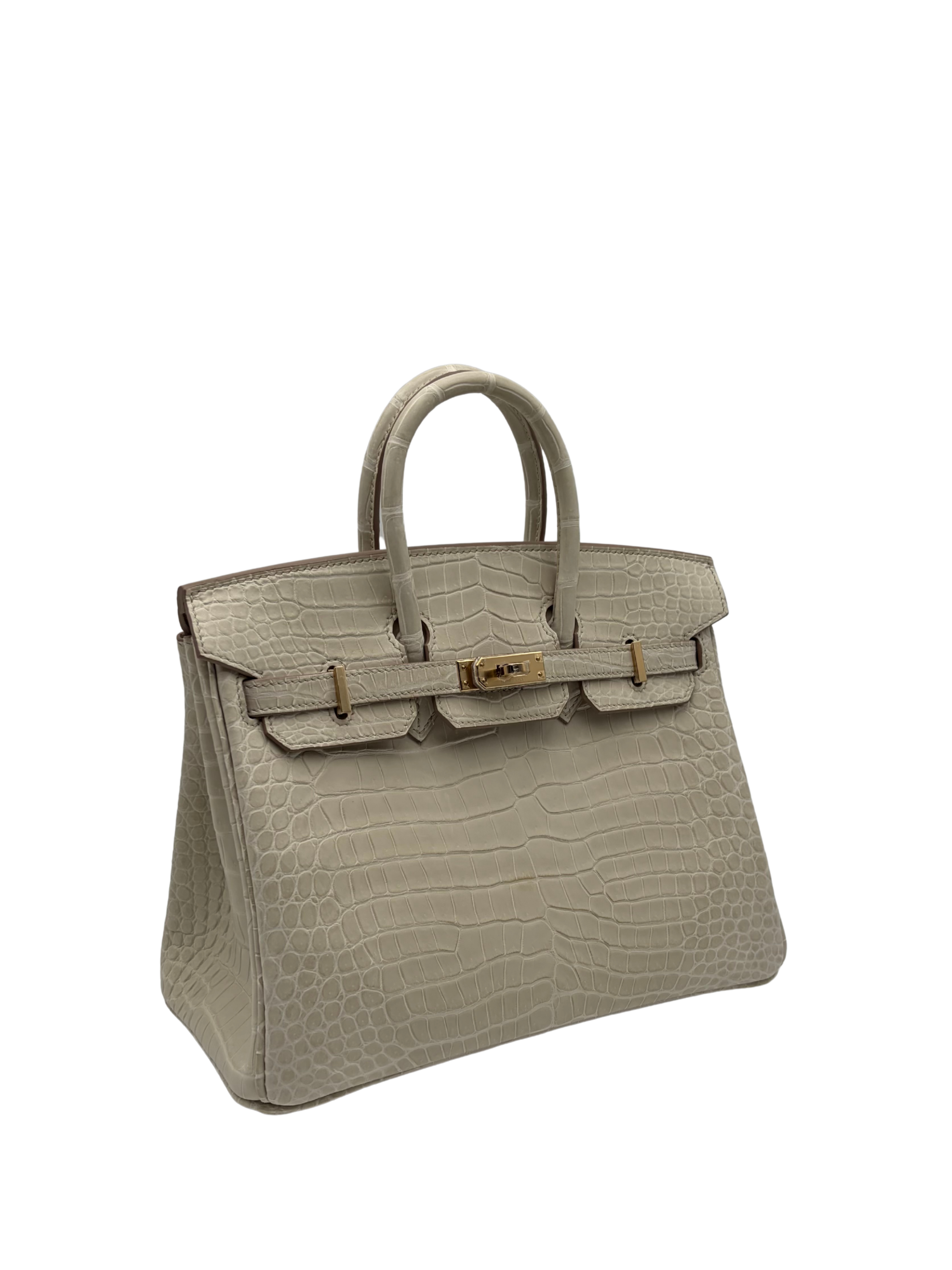 Hermès Birkin 25 Crocodile Porosus Beton Permabrass