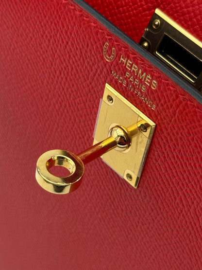 Hermès Kelly 25 HSS Epsom Rouge de Coeur / Blue Royal