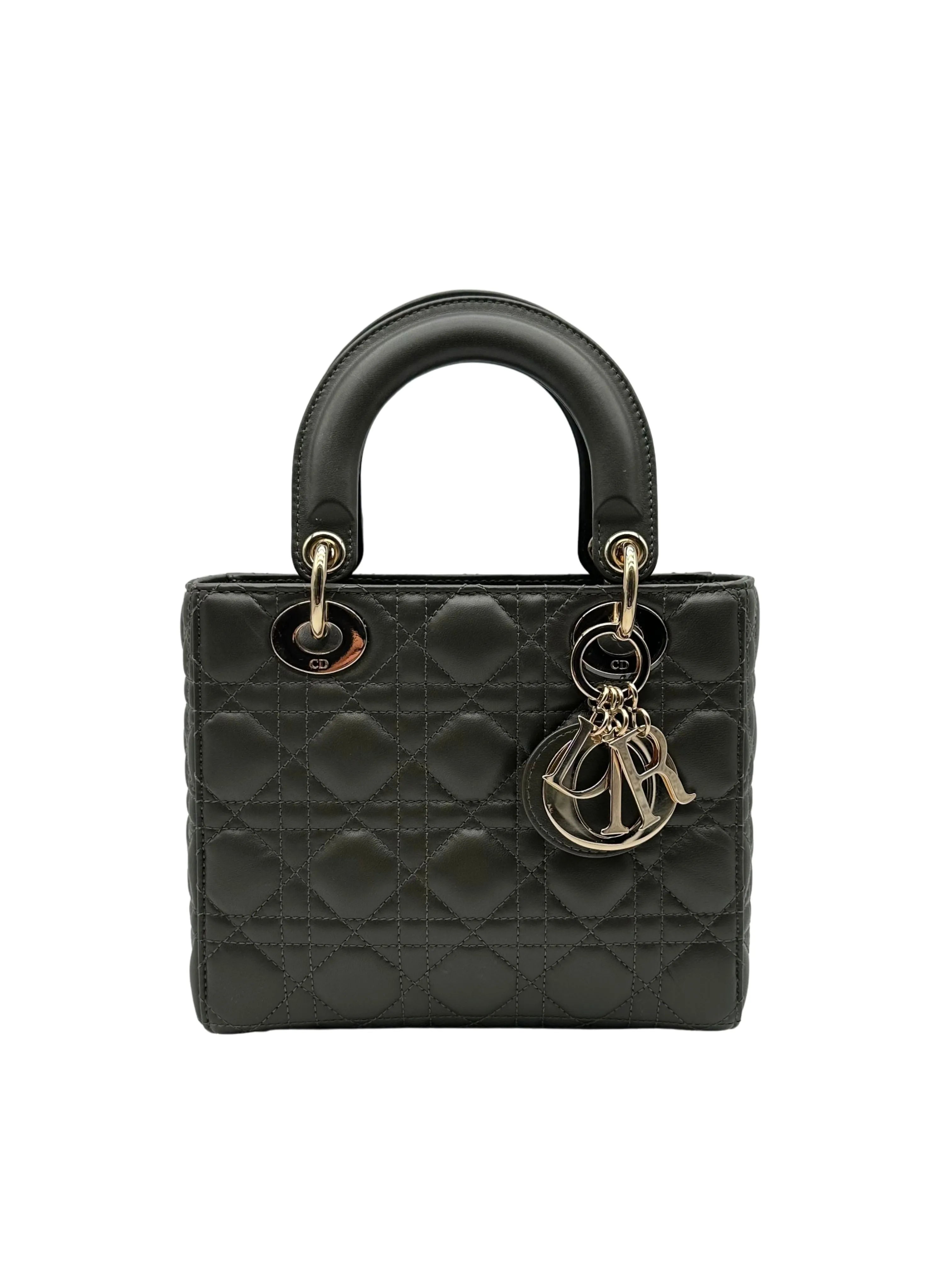 Dior Lady Small Lambskin Dark Green Gold Hardware