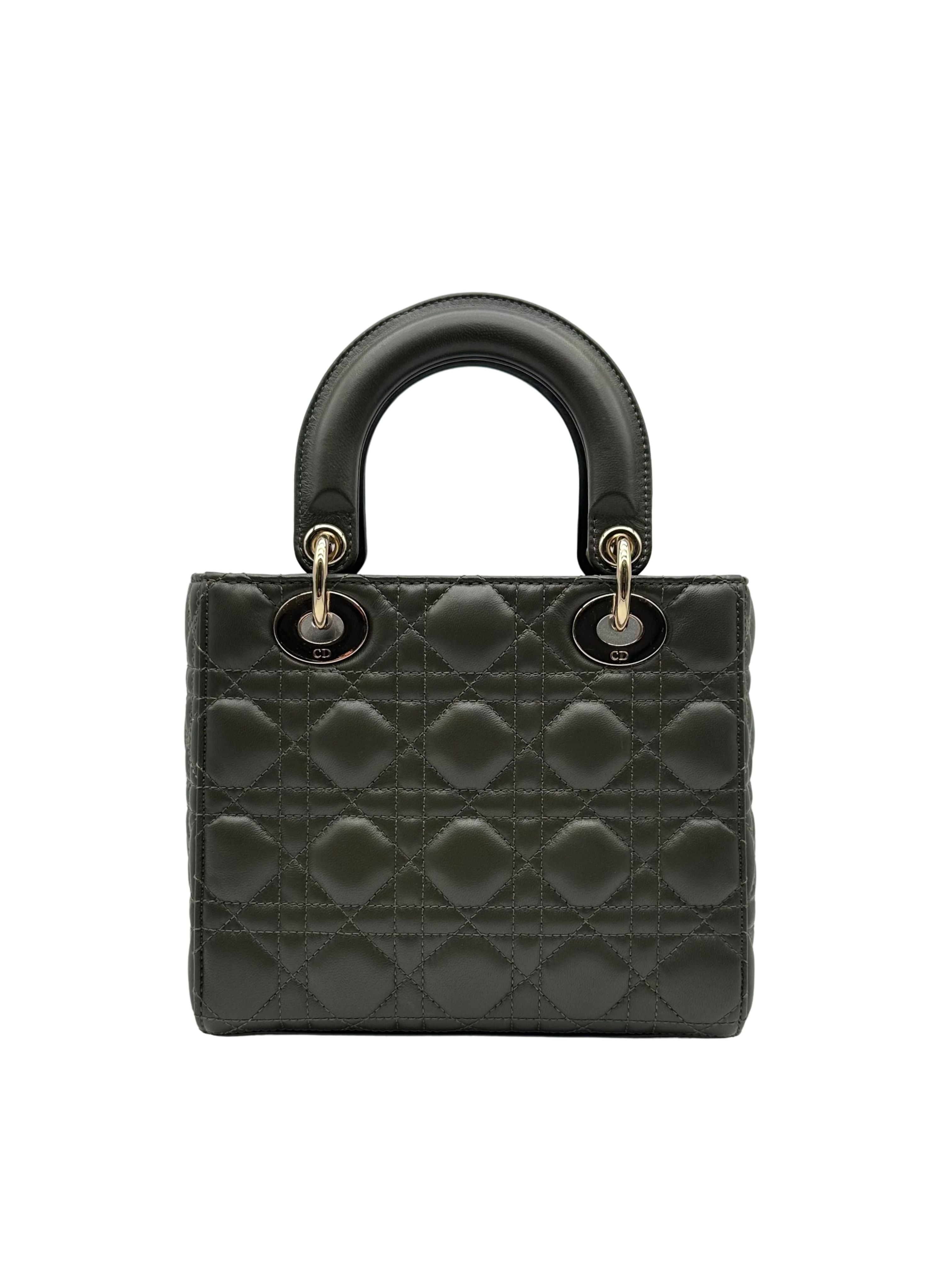 Dior Lady Small Lambskin Dark Green Gold Hardware