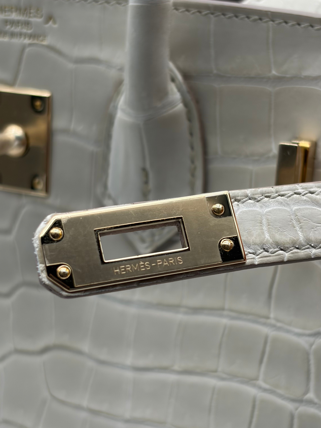 Hermès Birkin 25 Crocodile Porosus Beton Permabrass
