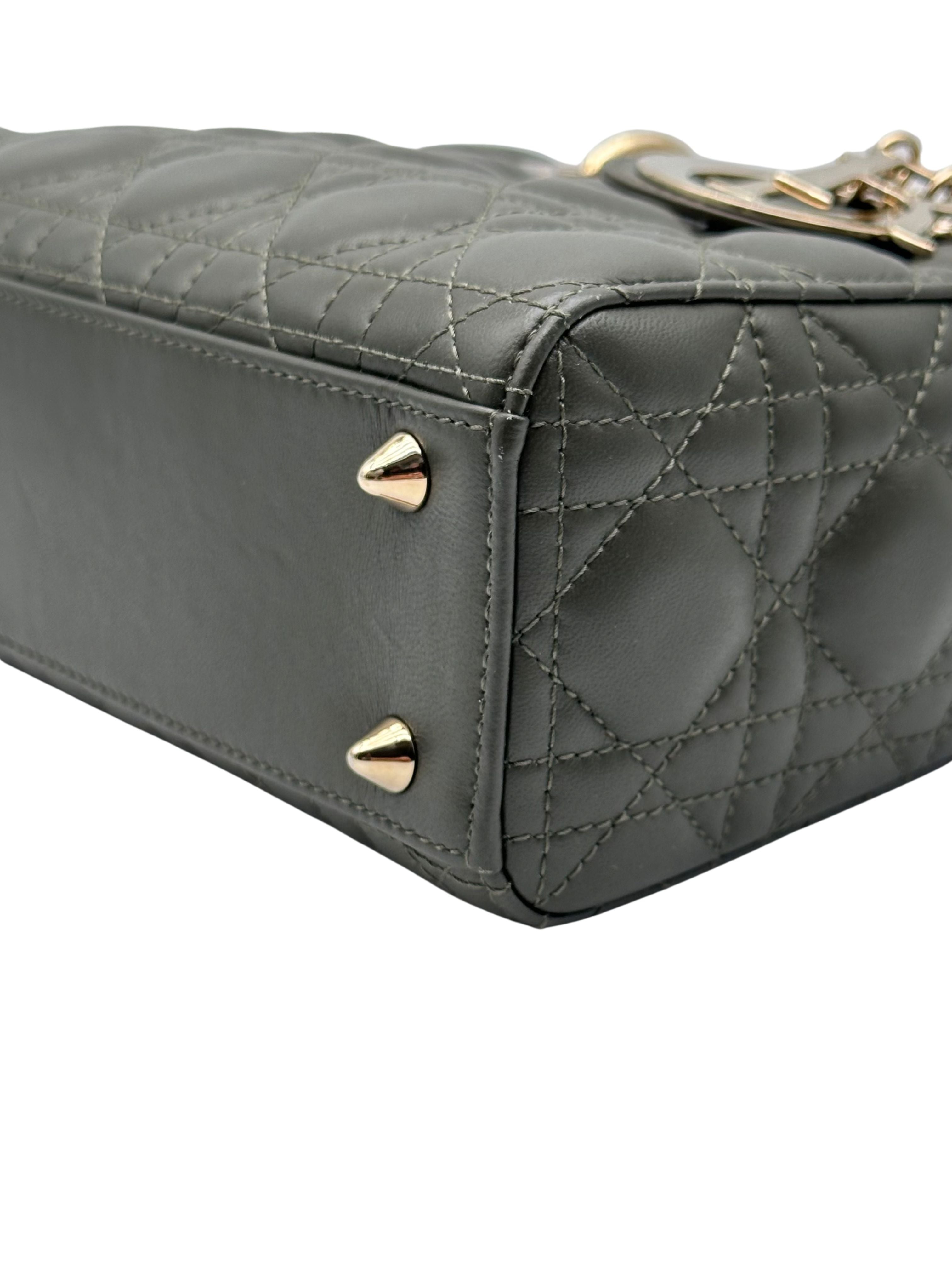 Dior Lady Small Lambskin Dark Green Gold Hardware