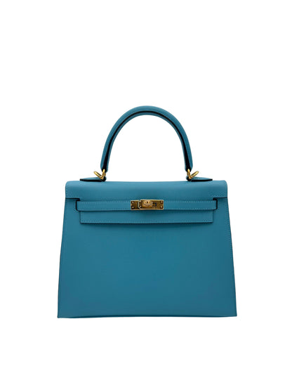 Hermès Kelly 25 Madame Blue Du Nord Gold Hardware