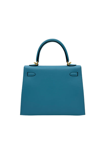 Hermès Kelly 25 Madame Blue Du Nord Gold Hardware