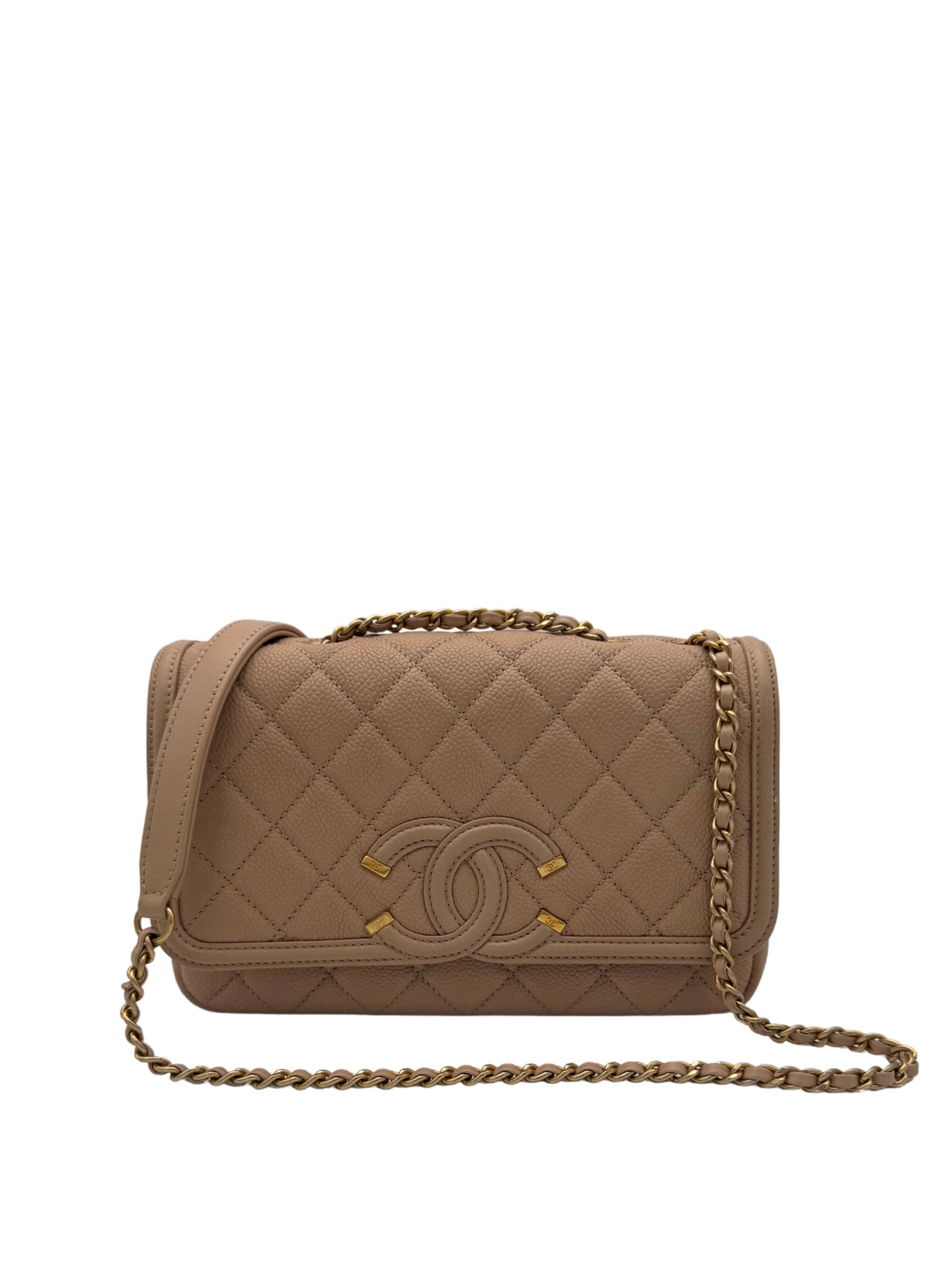 Chanel CC Filigree Caviar Pink Gold Tone-Metal
