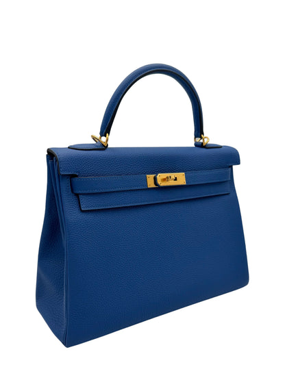 Hermès Kelly 32 Togo Blue  Gold Hardware