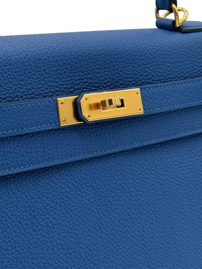 Hermès Kelly 32 Togo Blue  Gold Hardware