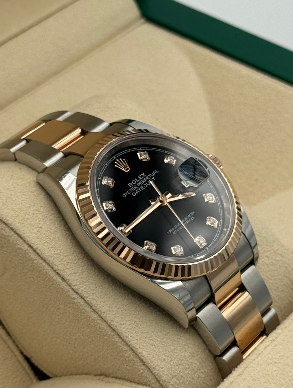 Rolex Datejust 36mm Steel/R. Gold Black Diamonds Dial