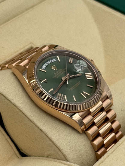 Rolex Day Date 40mm Rose Gold Olive Dial