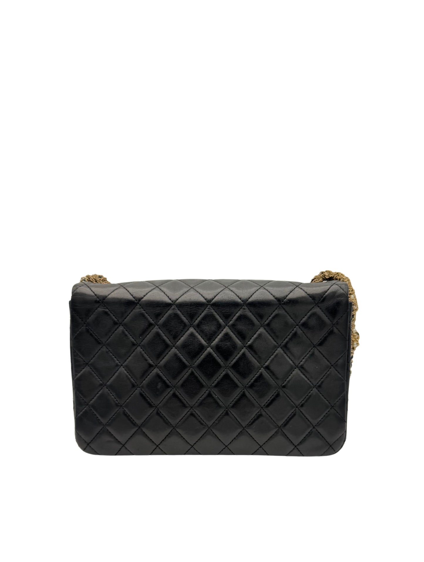 Chanel Classic Flap Black Black Calfskin Pearls Gold Chain