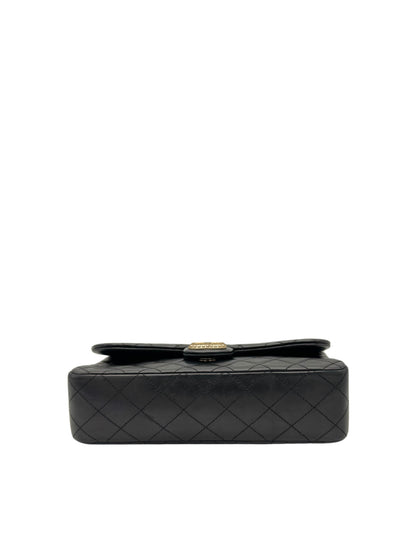 Chanel Classic Flap Black Black Calfskin Pearls Gold Chain