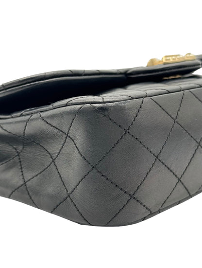Chanel Classic Flap Black Black Calfskin Pearls Gold Chain
