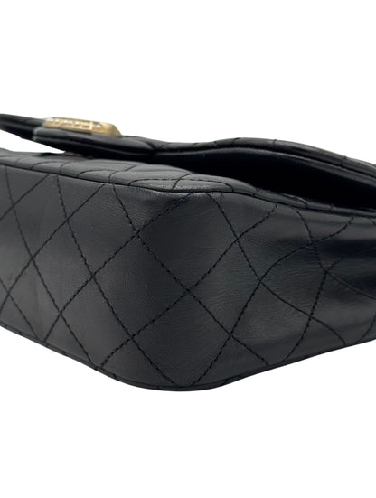 Chanel Classic Flap Black Black Calfskin Pearls Gold Chain