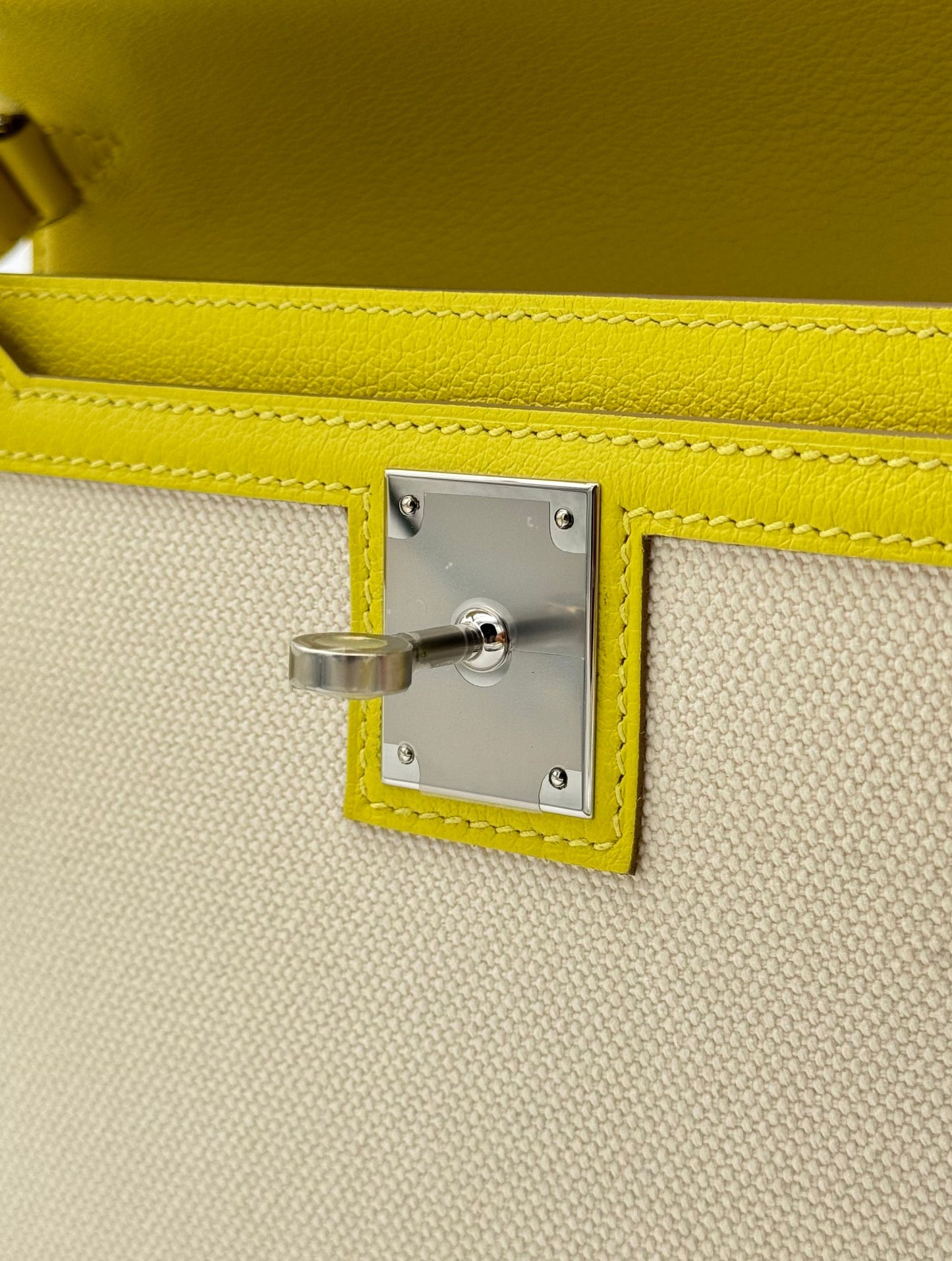 Hermès Kelly Dépêches 25 Toile Lime