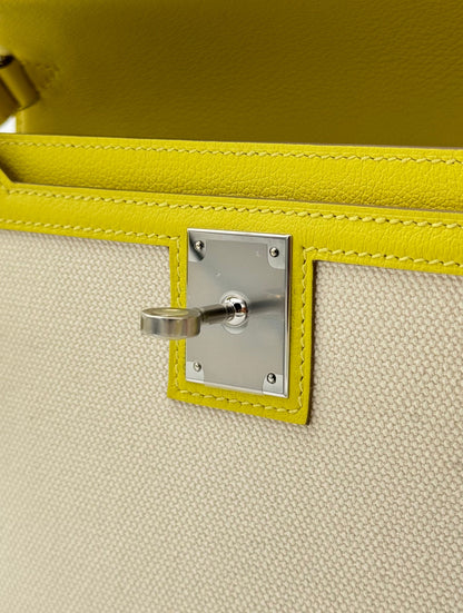 Hermès Kelly Dépêches 25 Toile Lime