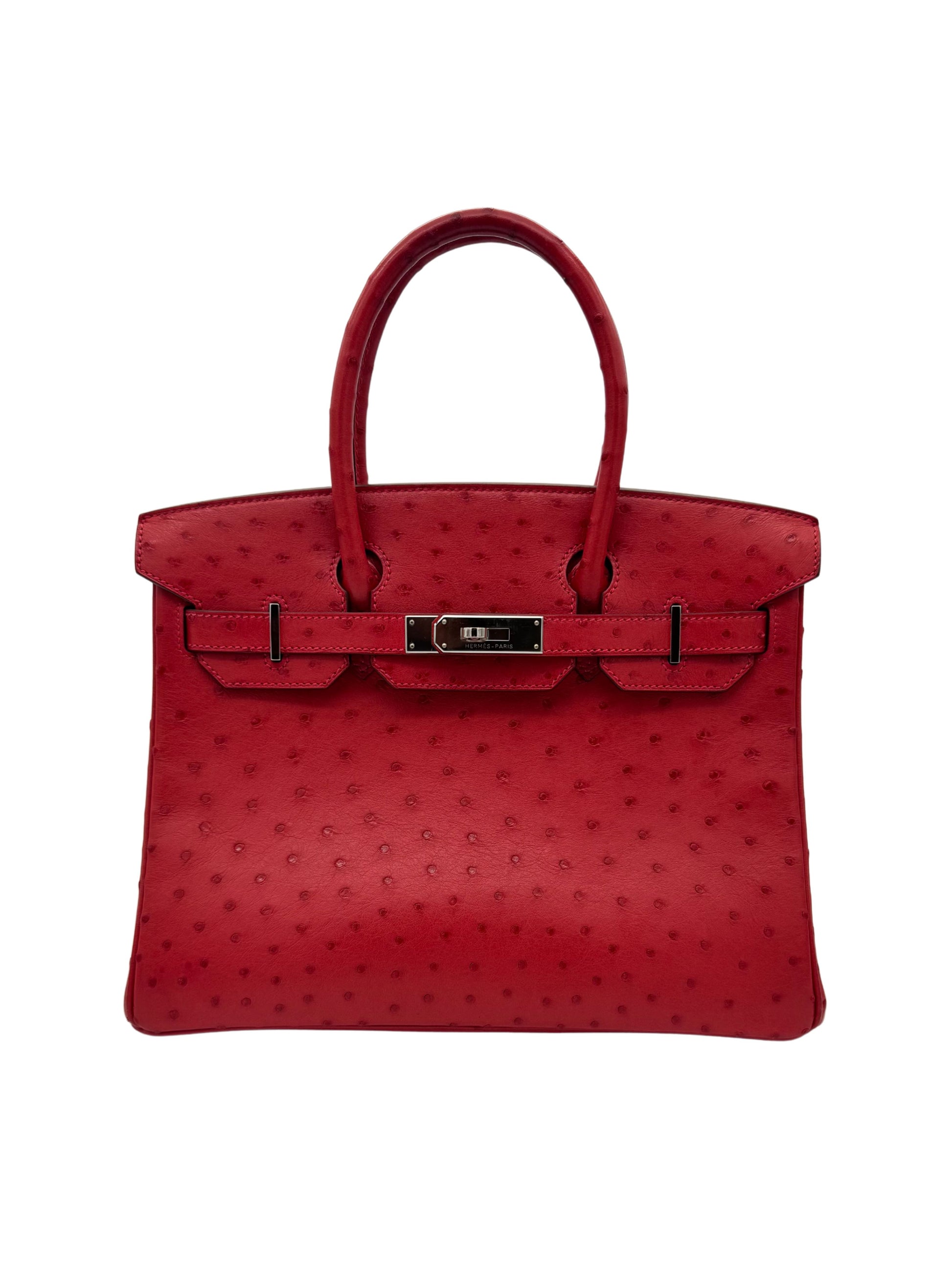 HERMÈS BIRKIN 30 OSTRICH BOUGAINVILLEA PALLADIUM HARDWARE - AVEZTRUZ HERRAJE PALADIO