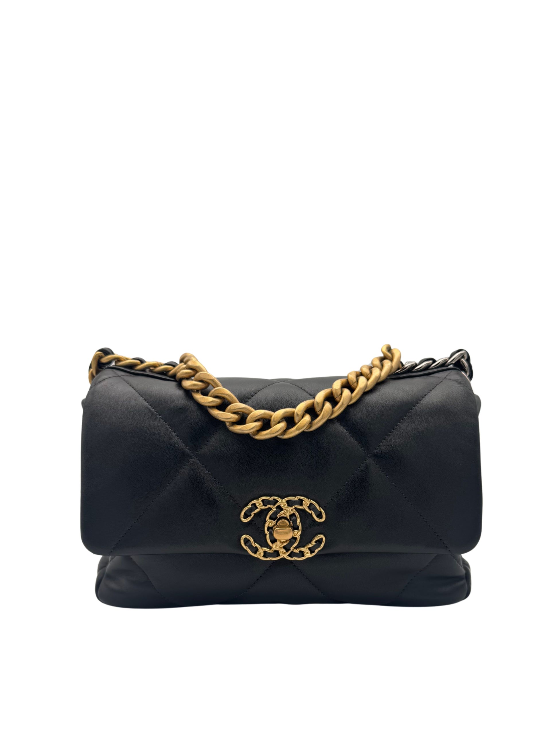 Bag Chanel 19 Black Lambskin Gold Tone Metal | Bolso negro herrajje dorado