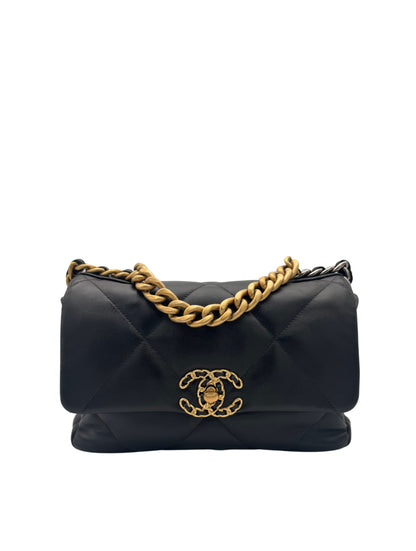 Bag Chanel 19 Black Lambskin Gold Tone Metal | Bolso negro herrajje dorado