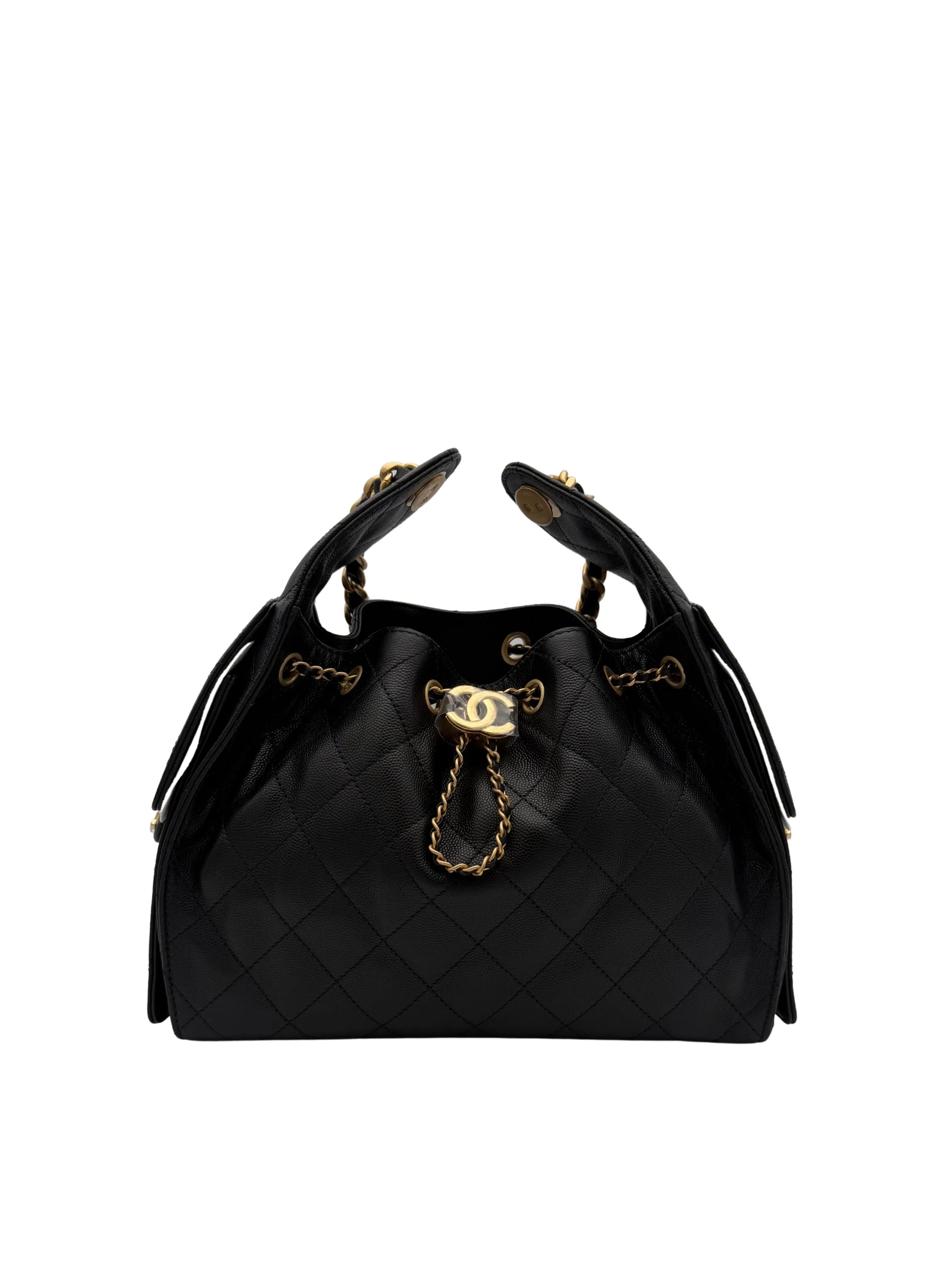Bag Chanel 25 Medium Black Caviar Leather Gold Tone Metal | Bolso Negro Herraje dorado