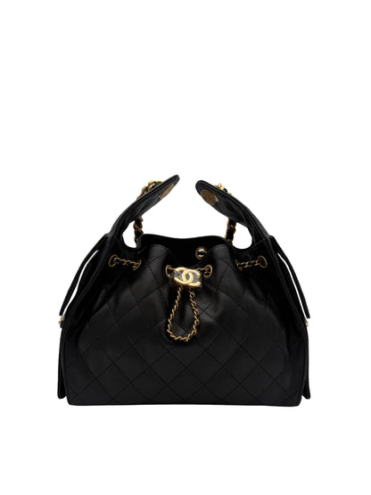 Bag Chanel 25 Medium Black Caviar Leather Gold Tone Metal | Bolso Negro Herraje dorado