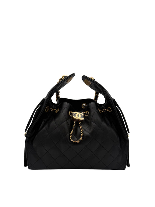 Bag Chanel 25 Medium Black Caviar Leather Gold Tone Metal | Bolso Negro Herraje dorado