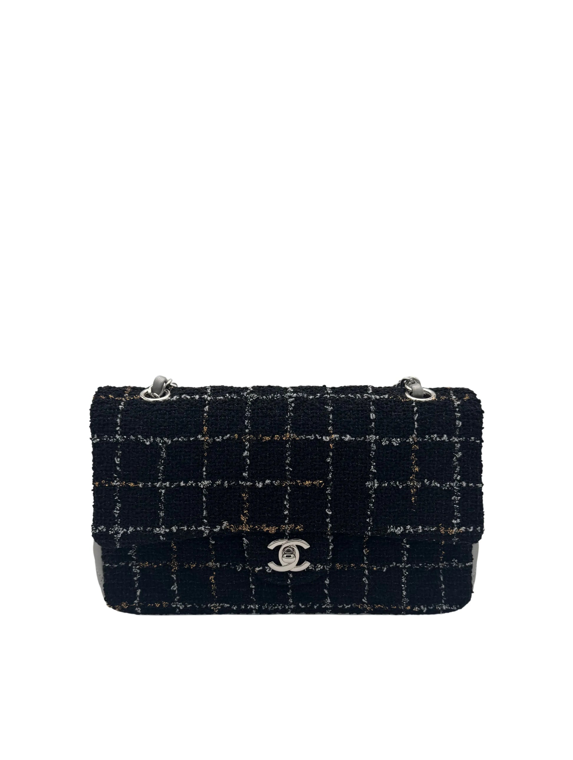 Bag Chanel Classic Flap Black Tweed / Silver - Bolso Chanel Lana negra y plateado herraje plata en Marbella