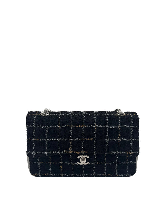 Bag Chanel Classic Flap Black Tweed / Silver - Bolso Chanel Lana negra y plateado herraje plata en Marbella