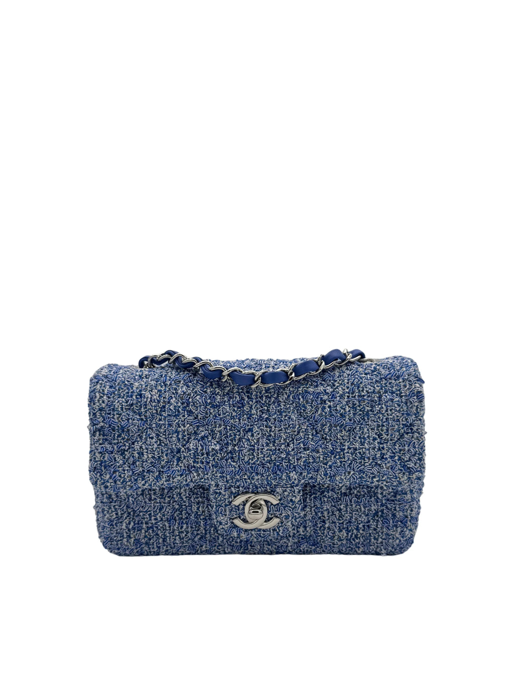 Buy Chanel Classic lana azul Silver-Tone Metal, Compra bolso azul lana metal tono plata en Marbella | Chanel bag blue tweed. Worldwide shipping.