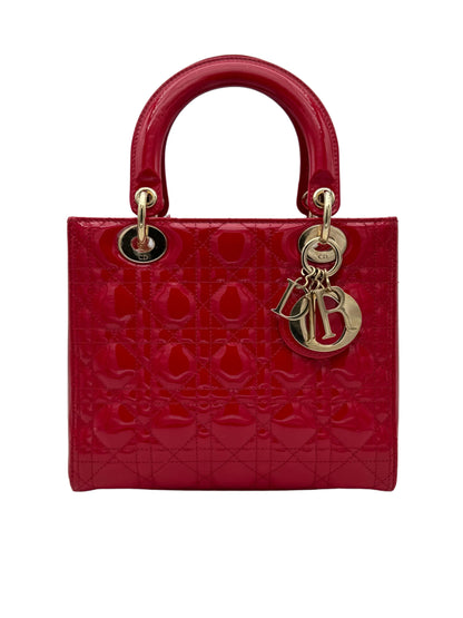 Buy Bag Chrisitian Dior Lady Medium Red Patent Leather Gold Hardware -  Compra bolso mediano rojo charol herraje dorado en Marbella.