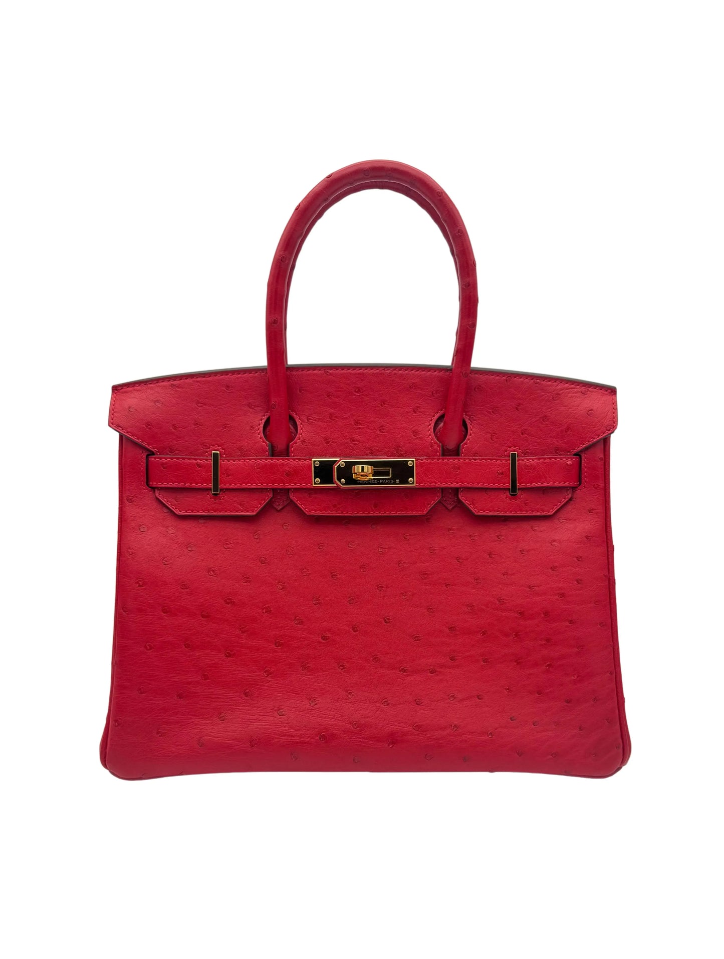Bag Hermès Birkin 30 Ostrich Bougainvillea Gold Hardware - Bolso piel de avestruz rojo herraje dorado