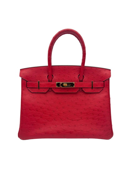 Bag Hermès Birkin 30 Ostrich Bougainvillea Gold Hardware - Bolso piel de avestruz rojo herraje dorado