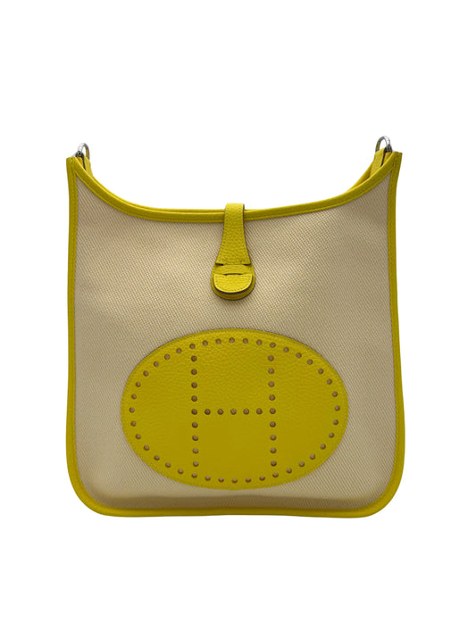 Bag Hermès Evelyne 29 Ecru-Citron Lime Palladium Hardware - bolso amarillo lona herraje paladio