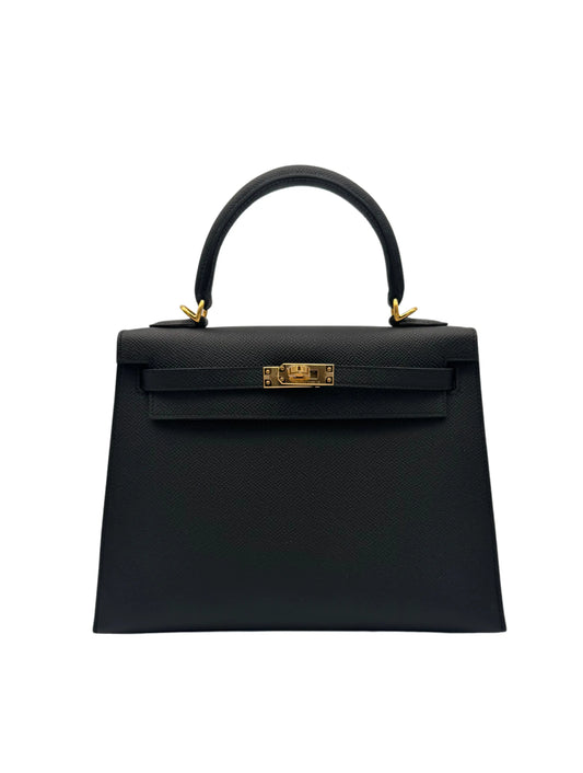 Bag Hermès Kelly 25 Epsom Noir Gold Hardware - Bolso Herraje Dorado Negro Marbella