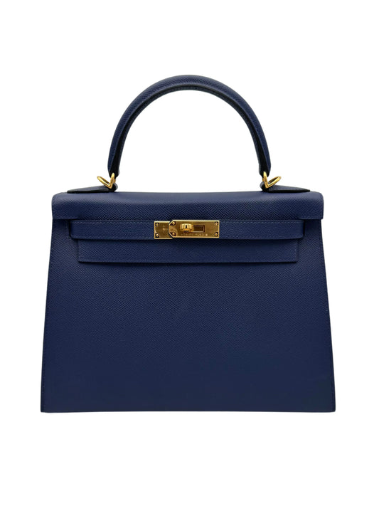 Bag Hermès Kelly 28 HSS Epsom Blue Sapphire / Grey Perle Gold Hardware - Bolso piel epsom azul zafiro y gris perla herraje dorado en Marbella