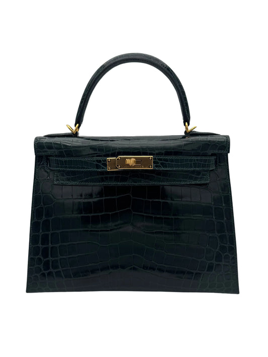 Buy Bag Hermès Kelly 28 Niloticus Crocodile Vert Cypress Gold Hardware - compra bolso cocodrilo del nilo verde cipres herraje dorado en Marbella