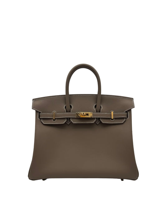 Bag Hermès Birkin 25 Swift Etoupe Gold Hardware - Bolso color topo herraje dorado
