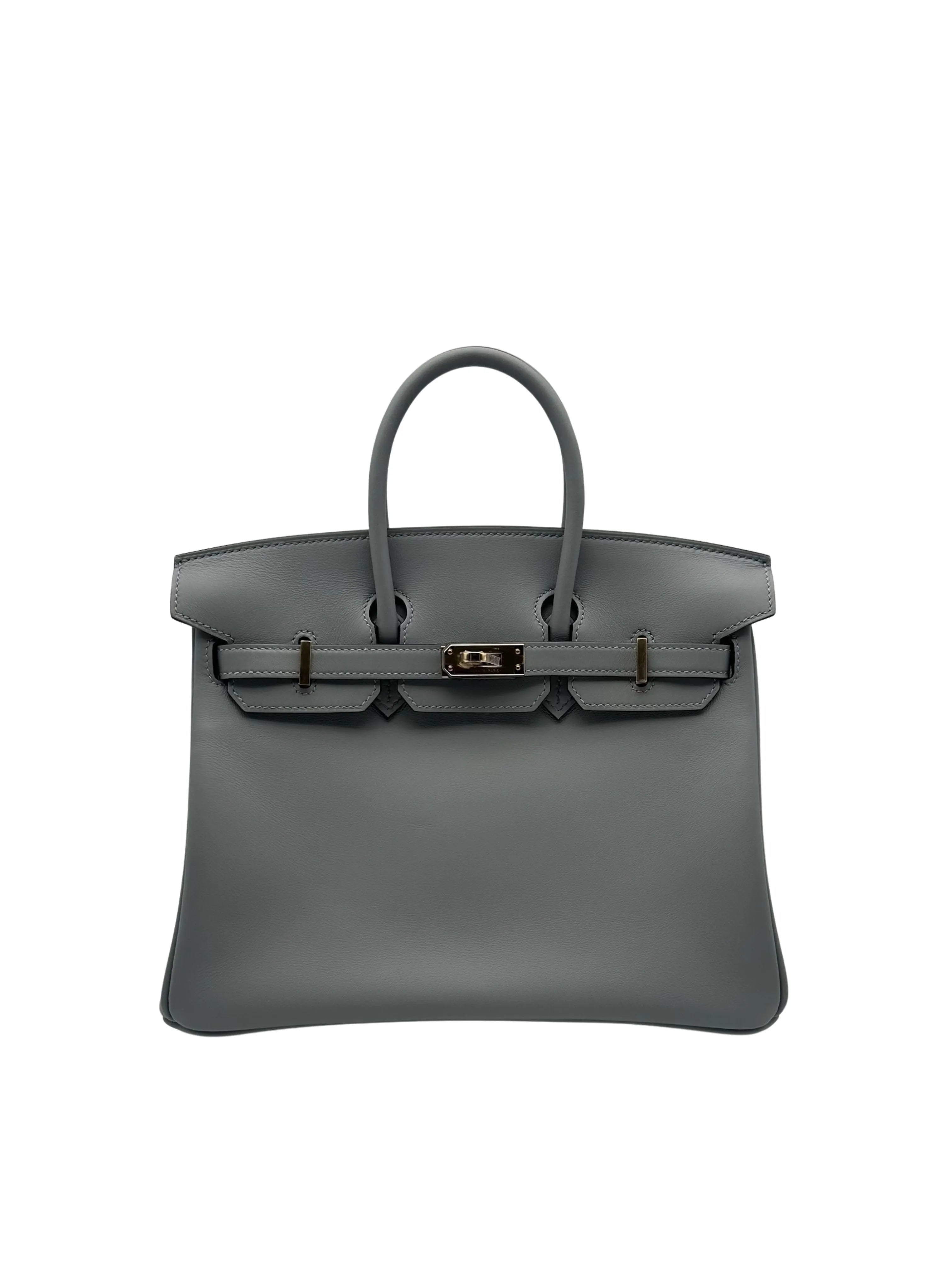 Bag Hermès Birkin 25 Swift Gris Pantin Permabrass Hardware - Bolso color gris herraje champan
