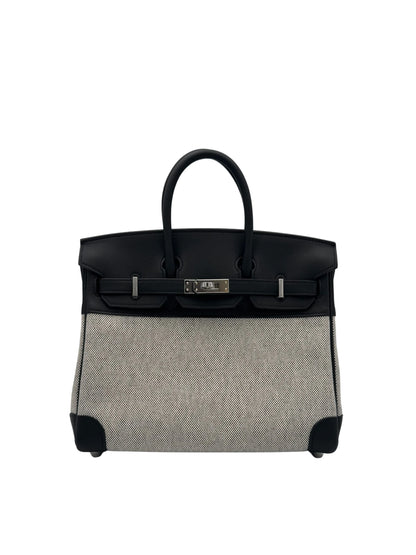 Bag Hermès Birkin 25 Toile Black Palladium Hardware - Bolso color topo herraje dorado