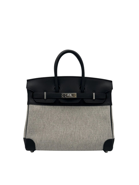 Bag Hermès Birkin 25 Toile Black Palladium Hardware - Bolso color topo herraje dorado