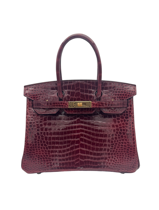 Bag Hermès Birkin 30 Crocodile Porosus Bourdeaux Gold Hardware - Bolso cocodrilo Burdeos Herraje Dorado
