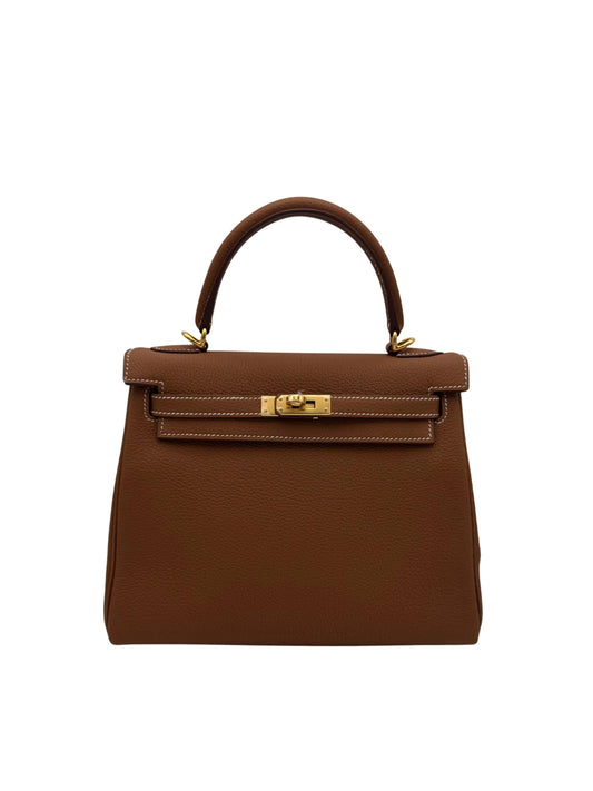 Bag Hermès Kelly 25 Togo Gold Gold Hardware available in Marbella, Full Set, new. | Bolso Kelly 25 piel togo marron herraje dorado.