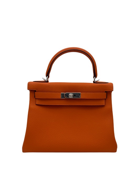 Bag Hermès Kelly 28 Togo orange, naranja, palladium Hardware, Piel Togo, Herraje paladio, bolso, marbella, Sotogrande, puerto Banus, Andalucia, Spain 