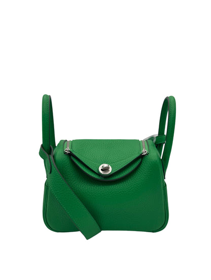 Bag Hermes Mini Lindy CLemence Vert Bambou Palladium Hardware -  Bolso Herraje paladio verde bamboo