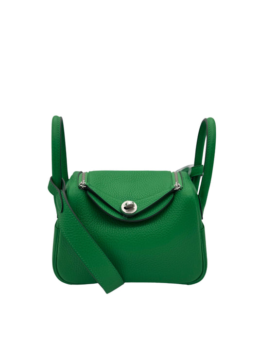 Bag Hermes Mini Lindy CLemence Vert Bambou Palladium Hardware -  Bolso Herraje paladio verde bamboo