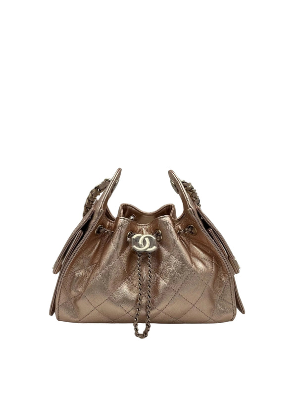 Chanel 25 Hobo Mini Bronze Metallic Caviar full set in Sotogrande | Bolso chanel 25 mini color bronce metálico piel caviar, envio internacional.