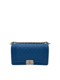 Chanel Boy Medium Calfskin Blue Electric Silver-Tone Metal, new, full set.