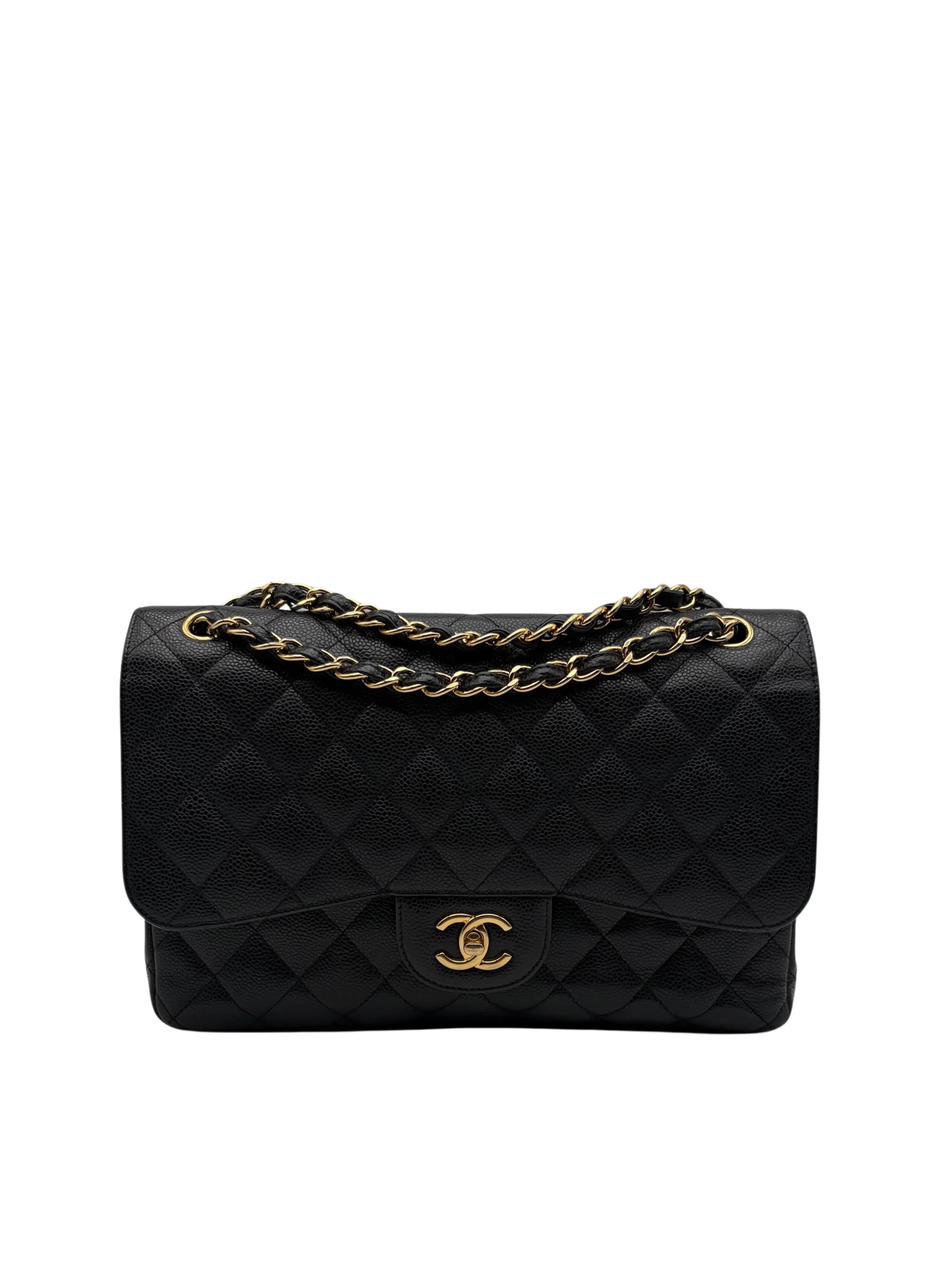 Buy Chanel Classic Jumbo Black Caviar Leather Gold-Tone Metal full set in Sotogrande | Compra bolso Chanel clásico jumbo piel caviar, envio internacional.