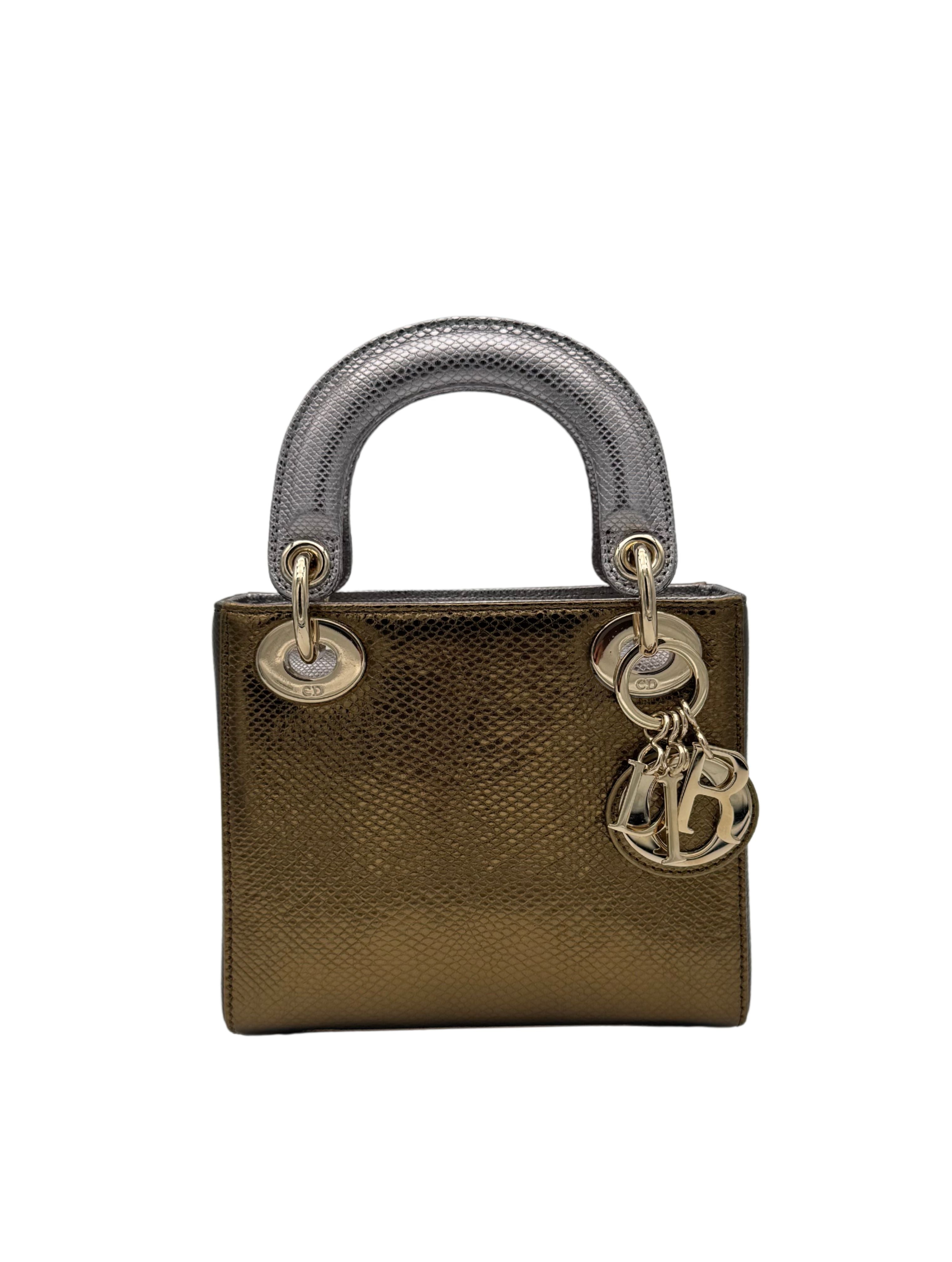 Bag Dior Lady Small Lizard Green & Silver Gold Hardware - Bolso Dior Piel Lagarto Verde y Plateado Herraje Dorado