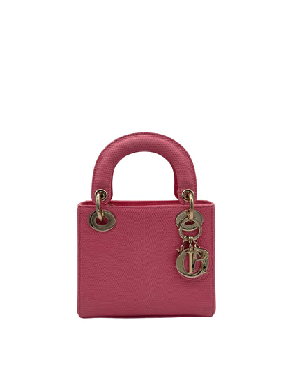 Bag Dior Lady Mini Rose Des Vents Gold Hardware - Bolso Dior Piel Lagarto Rosa Herraje Dorado